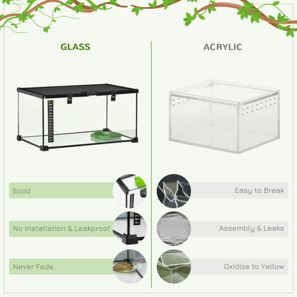 PawHut Glass Reptile Terrarium Insect Breeding Tank Vivarium Habitats with Thermometer for Lizards, Horned Frogs, Snakes, Spiders - Medium 50 x 30 x 25cm