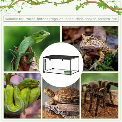 PawHut Glass Reptile Terrarium Insect Breeding Tank Vivarium Habitats with Thermometer for Lizards, Horned Frogs, Snakes, Spiders - Medium 50 x 30 x 25cm