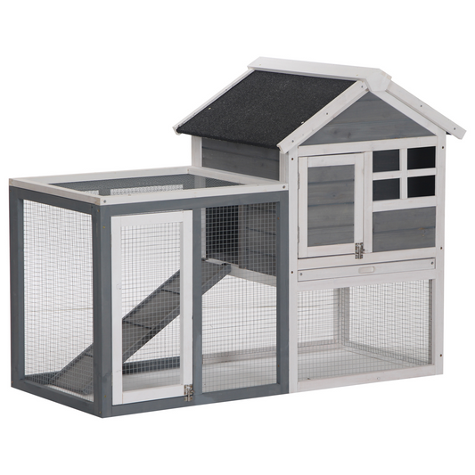 PawHut 2 Tier Rabbit Hutch Outdoor, Wooden Hutch - Small Animal House