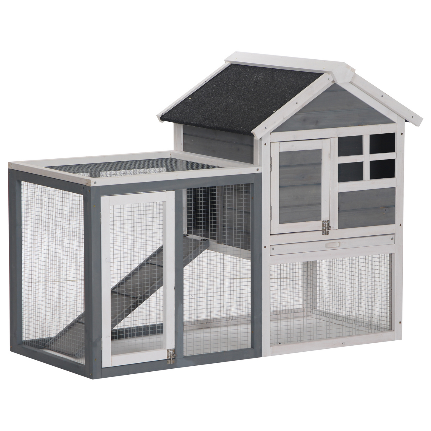PawHut 2 Tier Rabbit Hutch Outdoor, Wooden Hutch - Small Animal House
