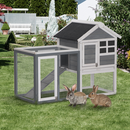 PawHut 2 Tier Rabbit Hutch Outdoor, Wooden Hutch - Small Animal House