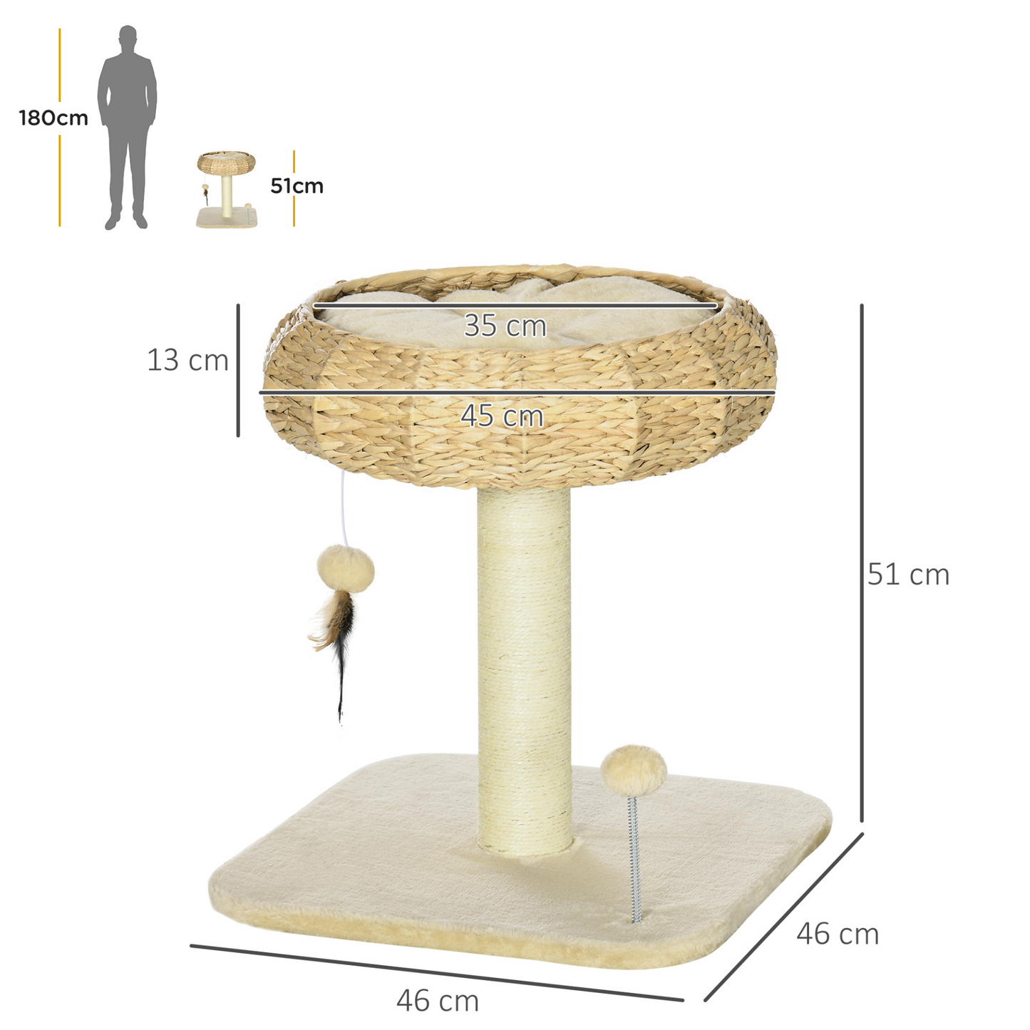 PawHut Cat Tree Kitty Activity Centre, Cat Climbing Toy, Cat Tower With Toy Ball, Scratching Post