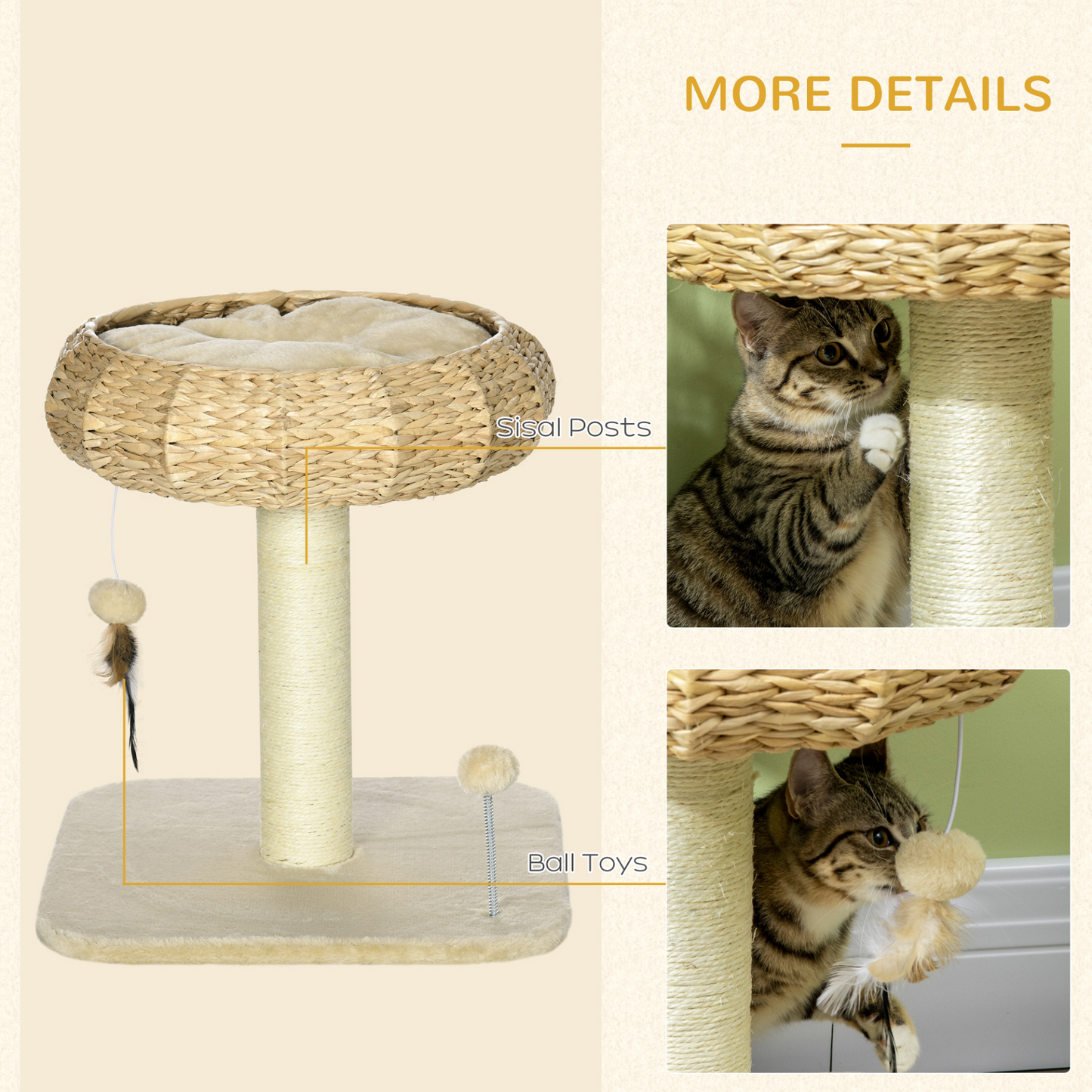 PawHut Cat Tree Kitty Activity Centre, Cat Climbing Toy, Cat Tower With Toy Ball, Scratching Post