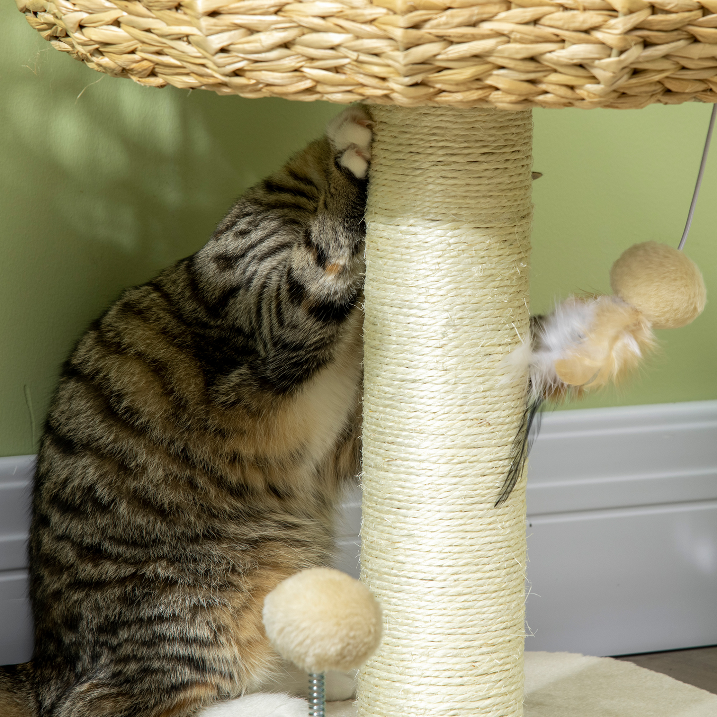 PawHut Cat Tree Kitty Activity Centre, Cat Climbing Toy, Cat Tower With Toy Ball, Scratching Post