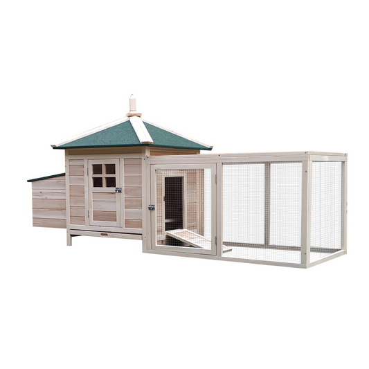 PawHut Chicken Coop with Run Hen House Poultry Coops Cages Pen Outdoor Backyard with Nesting Box 196 x 76 x 97cm Natural