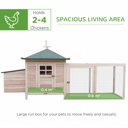 PawHut Chicken Coop with Run Hen House Poultry Coops Cages Pen Outdoor Backyard with Nesting Box 196 x 76 x 97cm Natural
