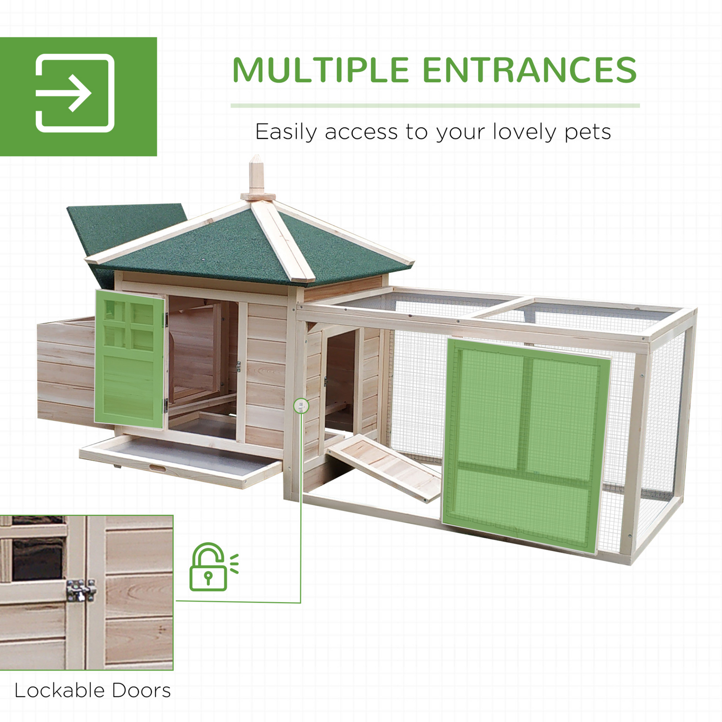 PawHut Chicken Coop with Run Hen House Poultry Coops Cages Pen Outdoor Backyard with Nesting Box 196 x 76 x 97cm Natural