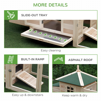 PawHut Chicken Coop with Run Hen House Poultry Coops Cages Pen Outdoor Backyard with Nesting Box 196 x 76 x 97cm Natural