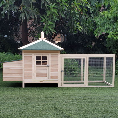 PawHut Chicken Coop with Run Hen House Poultry Coops Cages Pen Outdoor Backyard with Nesting Box 196 x 76 x 97cm Natural