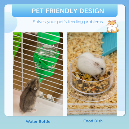 PawHut Hamster Cage with Tubes Tunnel Three-Level Rodent House with Exercise Wheel, Water Bottle, Food Dish, Ramp, Hut 59 x 36 x 47 cm- Blue