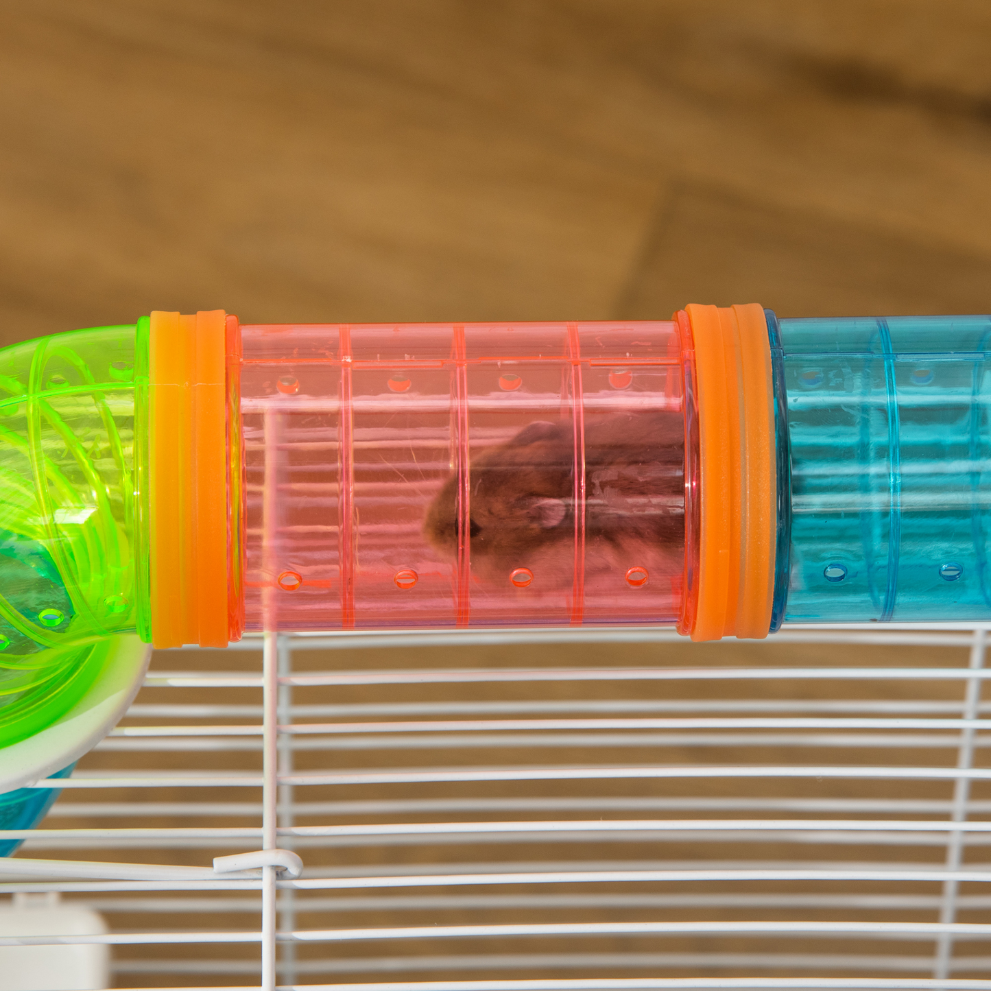 PawHut Hamster Cage with Tubes Tunnel Three-Level Rodent House with Exercise Wheel, Water Bottle, Food Dish, Ramp, Hut 59 x 36 x 47 cm- Blue