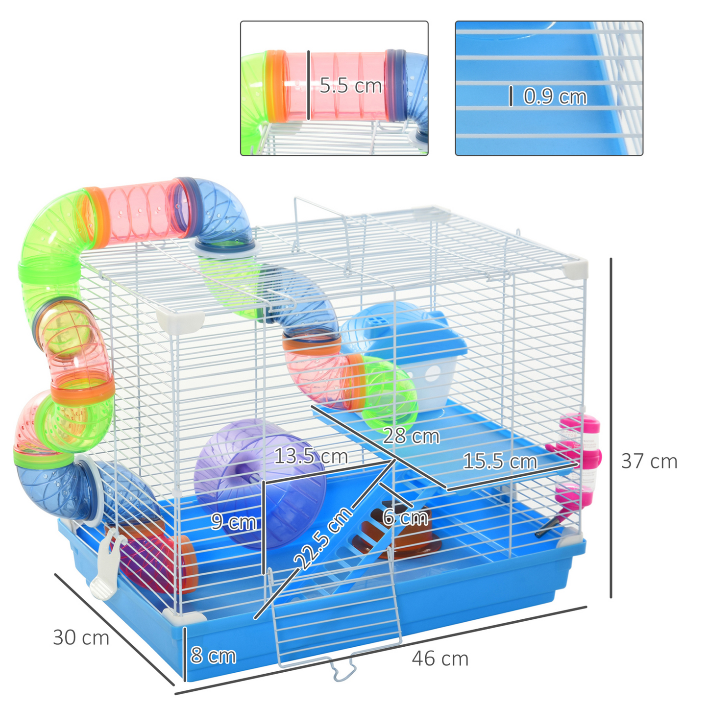 Pawhut 2 Tier Hamster Cage Carrier Habitat Small Animal House