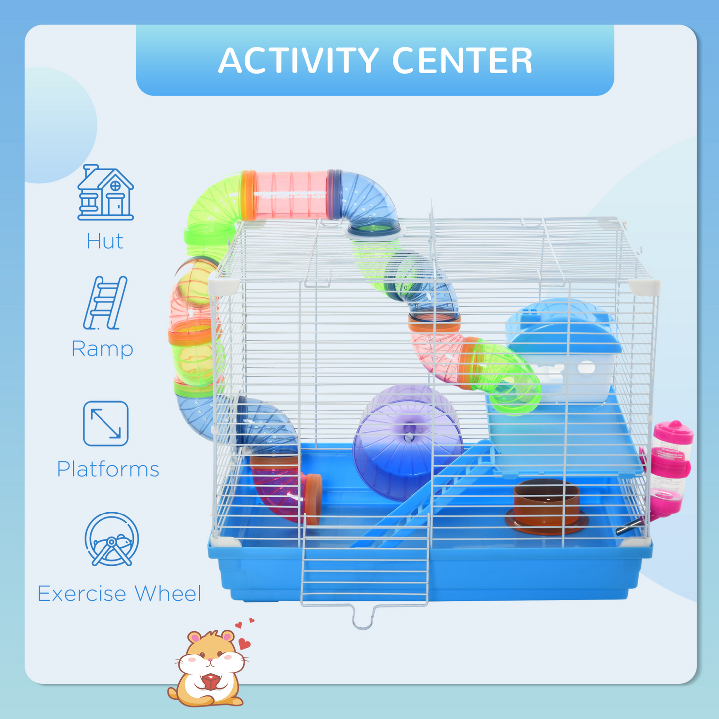 Pawhut 2 Tier Hamster Cage Carrier Habitat Small Animal House