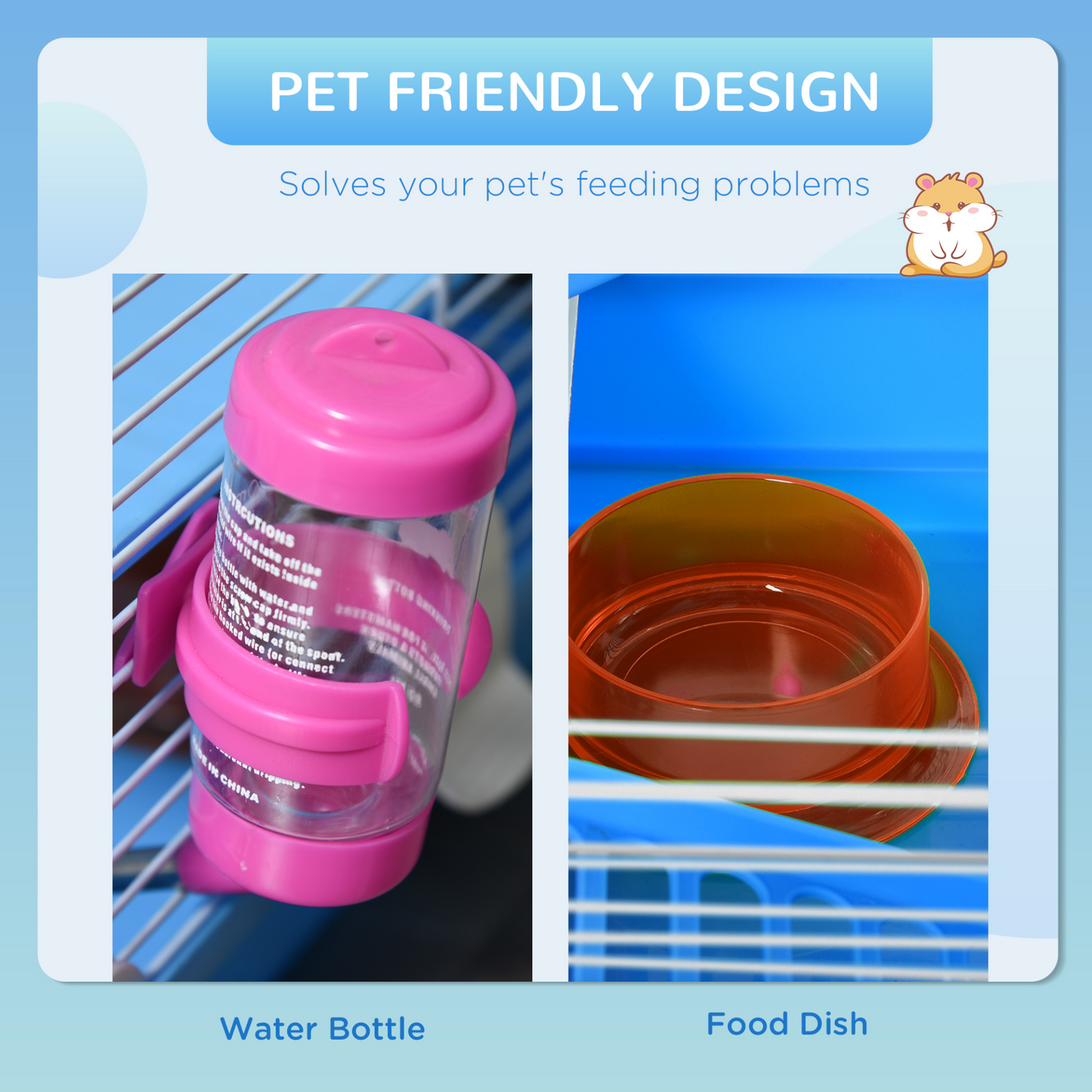 Pawhut 2 Tier Hamster Cage Carrier Habitat Small Animal House