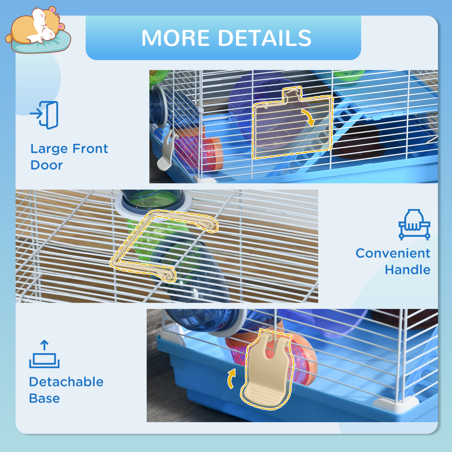 Pawhut 2 Tier Hamster Cage Carrier Habitat Small Animal House