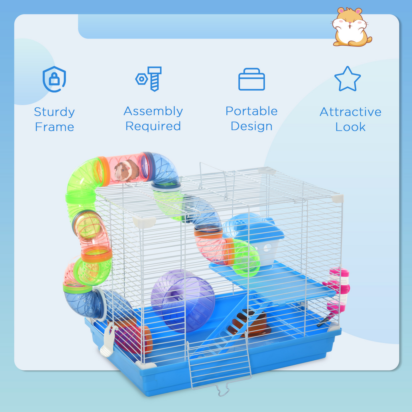 Pawhut 2 Tier Hamster Cage Carrier Habitat Small Animal House