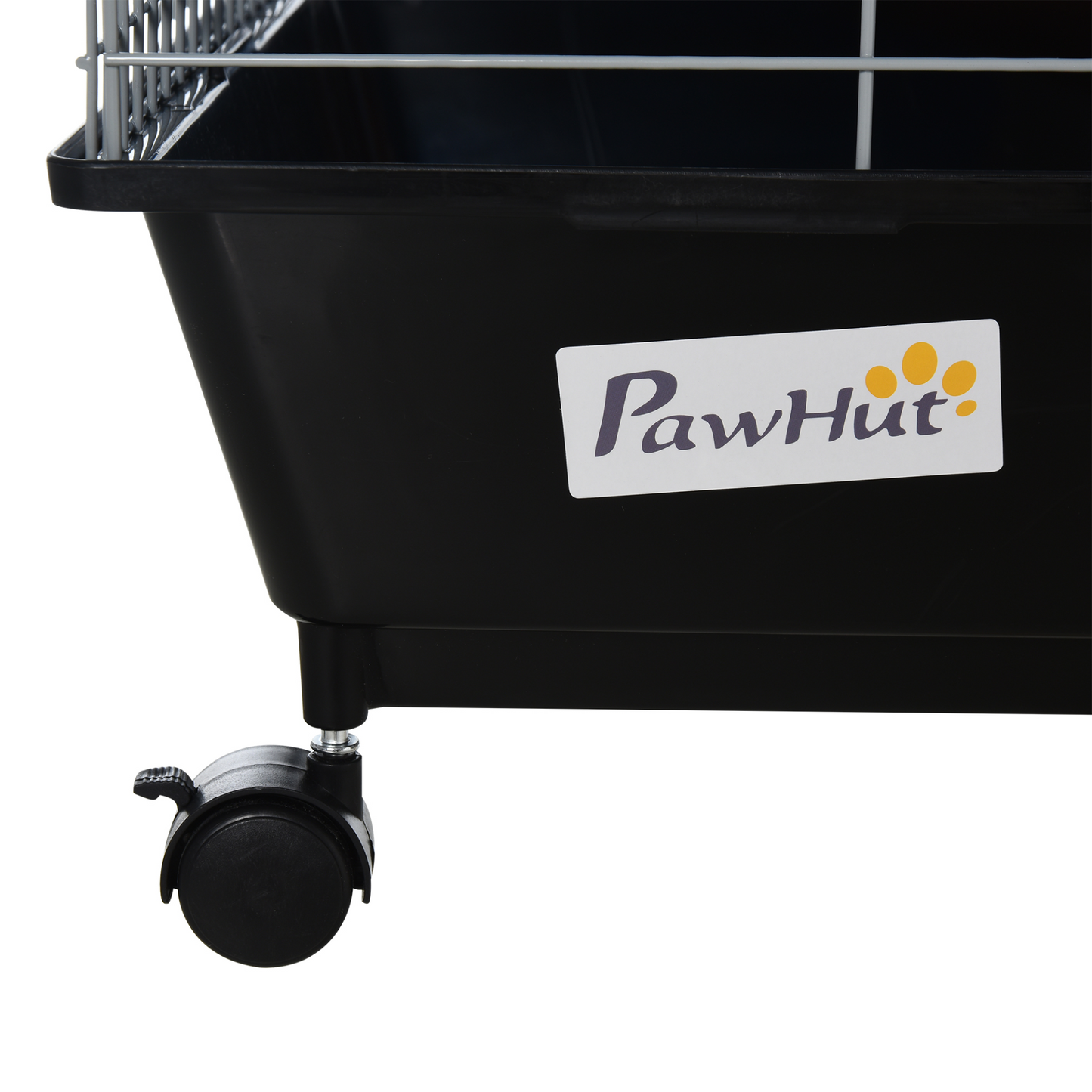 PawHut Small Animal Cage Rabbit Guinea Pigs Chinchillas Cage w/ Wheels Water Bottle Food Dish Platform Ramp 89 x 44 x 43 cm Black