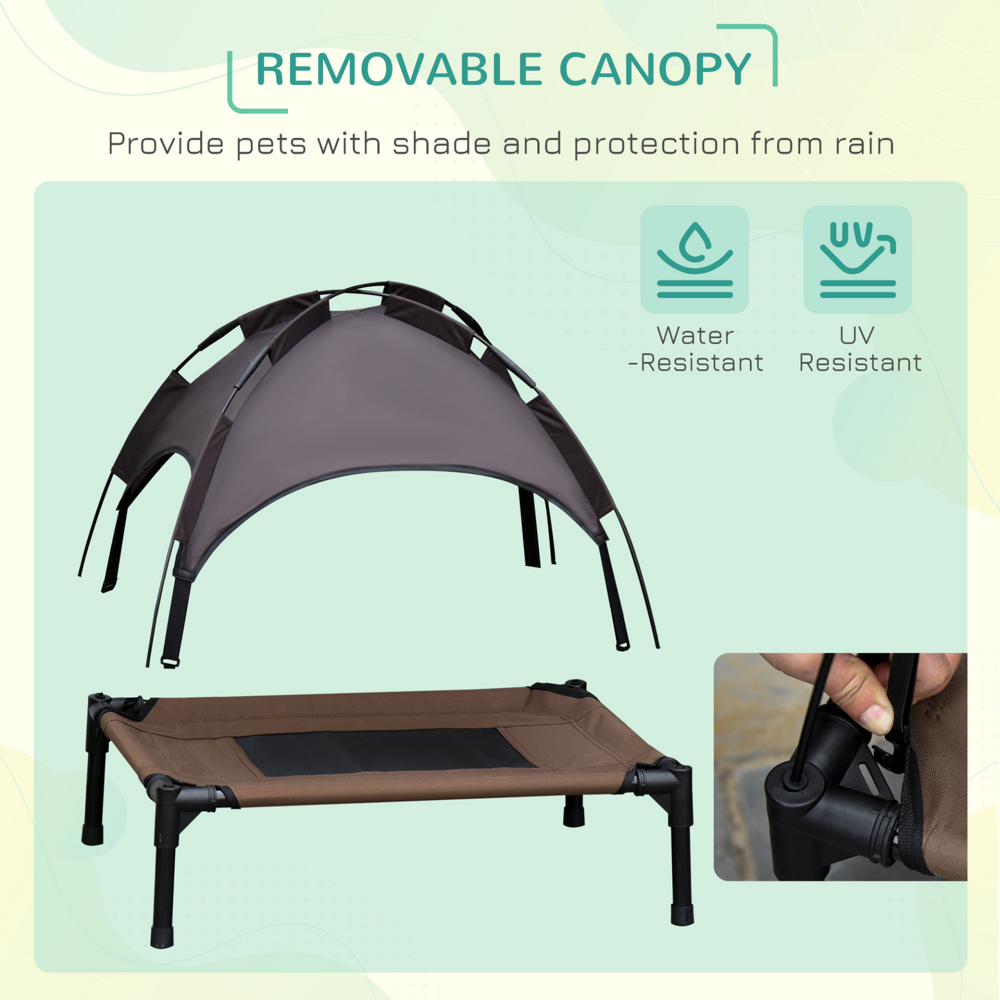 PawHut Raised Dog Bed Waterproof Elevated Pet Cot with Breathable Mesh UV Protection Canopy Coffee, for Small Dogs, 76 x 61 x 73cm
