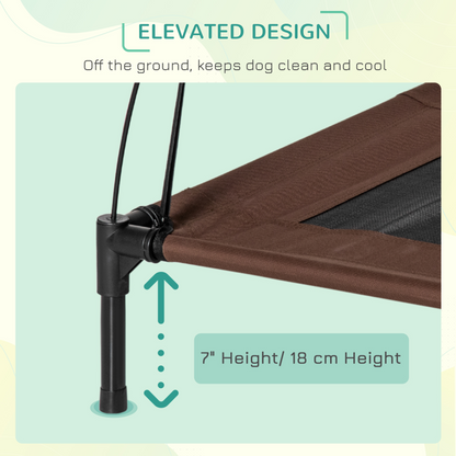 PawHut Raised Dog Bed Waterproof Elevated Pet Cot with Breathable Mesh UV Protection Canopy Coffee, for Small Dogs, 76 x 61 x 73cm