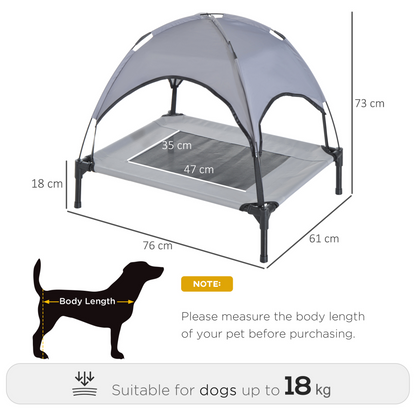 PawHut Raised Dog Bed Waterproof Elevated Pet Cot with Breathable Mesh UV Protection Canopy Grey, for Medium Dogs, 76 x 61 x 73cm
