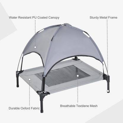 PawHut Raised Dog Bed Waterproof Elevated Pet Cot with Breathable Mesh UV Protection Canopy Grey, for Medium Dogs, 76 x 61 x 73cm