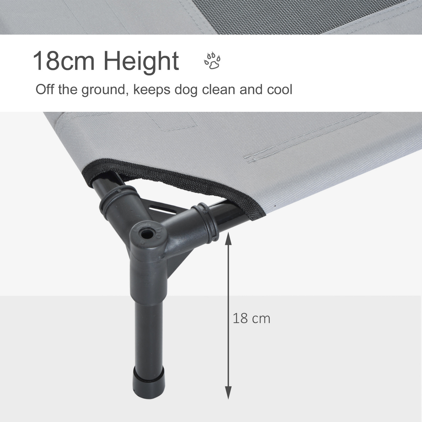 PawHut Raised Dog Bed Waterproof Elevated Pet Cot with Breathable Mesh UV Protection Canopy Grey, for Medium Dogs, 76 x 61 x 73cm