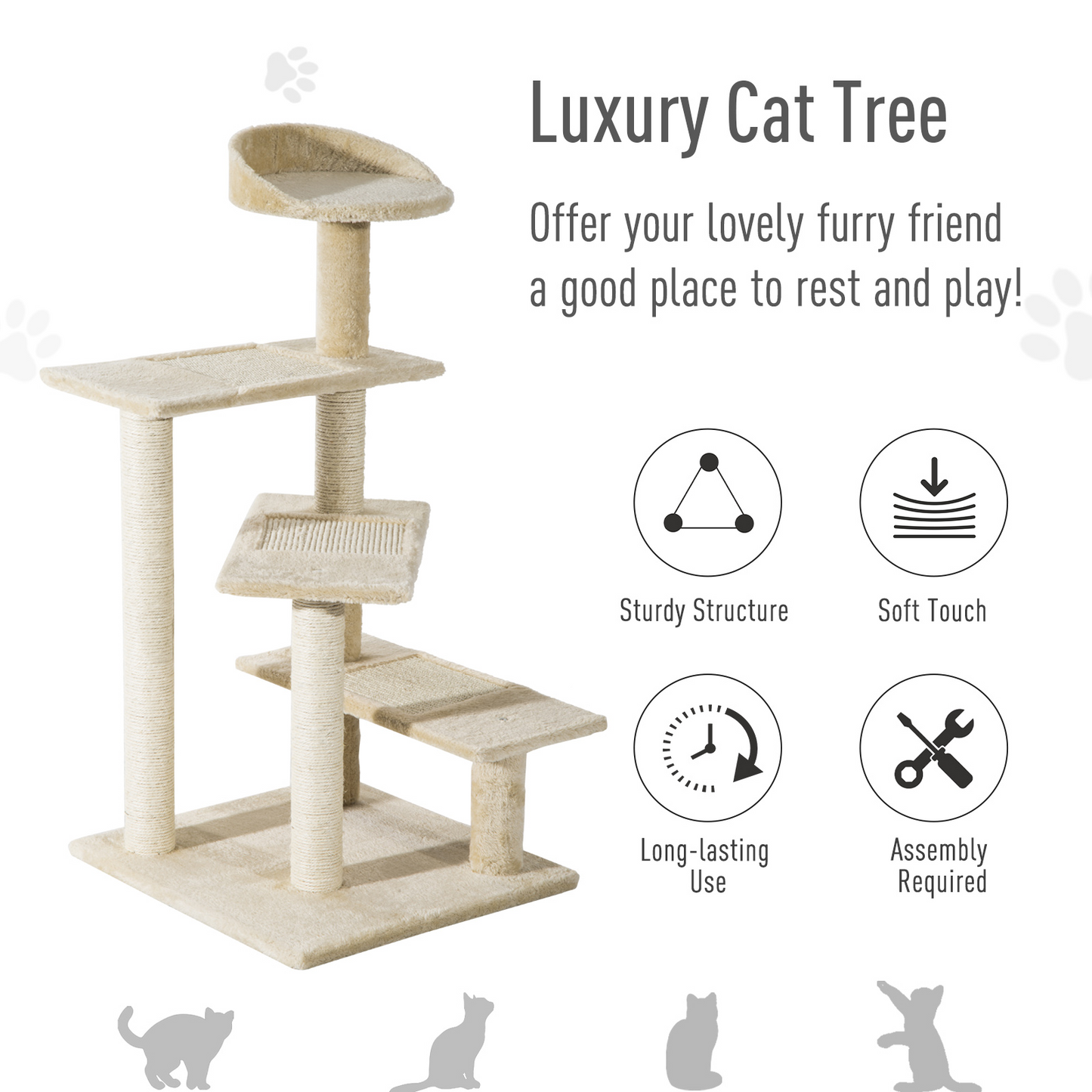 PawHut Cat Tree for Indoor Cats Kitten Scratch Scratching Scratcher Sisal Post Climbing Tower Activity Centre Beige