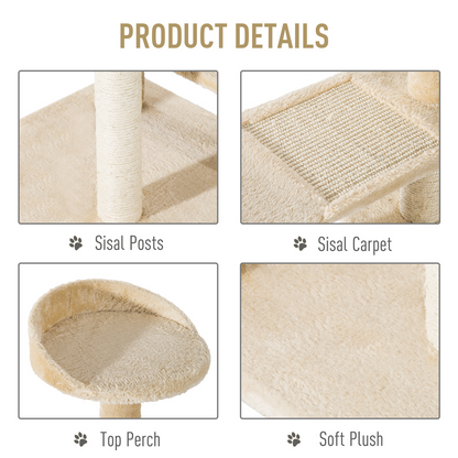 PawHut Cat Tree for Indoor Cats Kitten Scratch Scratching Scratcher Sisal Post Climbing Tower Activity Centre Beige