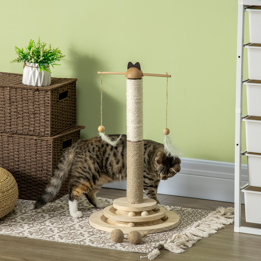 PawHut Cat Tree Kitty Activity Centre Interactive Toy Ball, Cat Tower Scratching Post