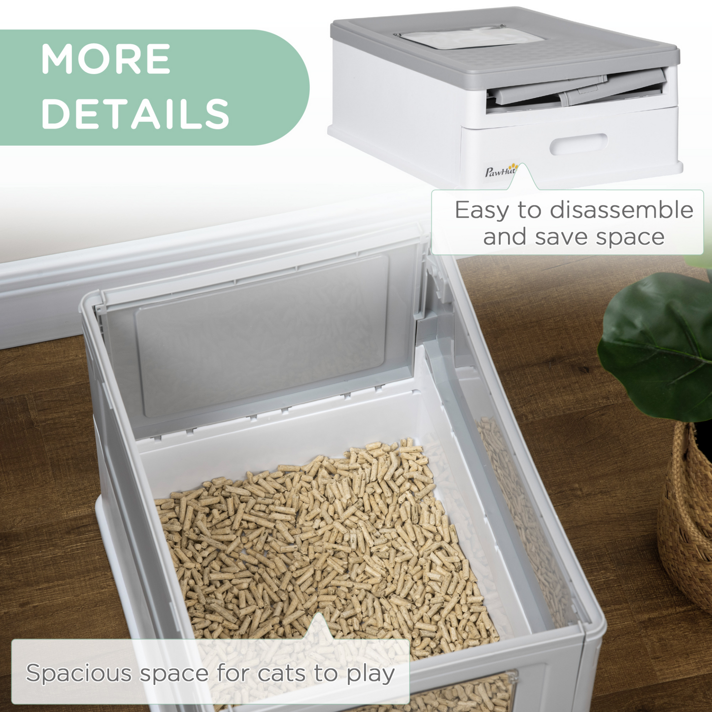 PawHut Hooded Cat Litter Box, Portable Pet Toilet w/ Tray, Scoop, Front Entry, 47.5 x 35.5 x 36.7cm - Grey