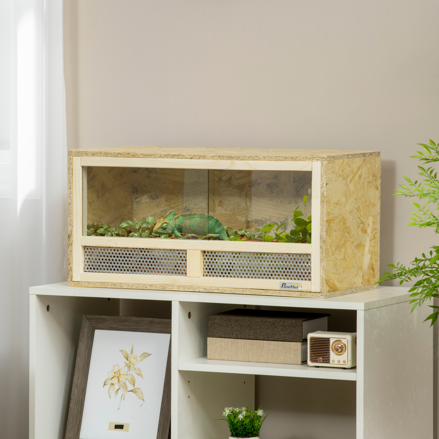 PawHut Reptile Terrarium Vivarium, Climbing Pet Containers, Reptile Habitat w/ Transparent Sliding Doors, Breathable Mesh, for Lizards, Horned Frogs, Snakes and Chameleons