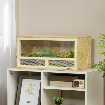 PawHut Reptile Terrarium Vivarium, Climbing Pet Containers, Reptile Habitat w/ Transparent Sliding Doors, Breathable Mesh, for Lizards, Horned Frogs, Snakes and Chameleons