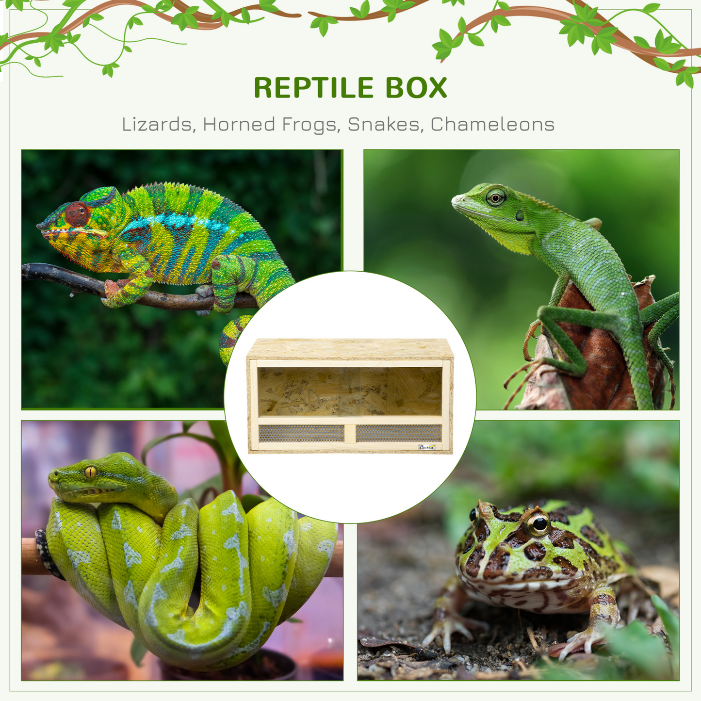 PawHut Reptile Terrarium Vivarium, Climbing Pet Containers, Reptile Habitat w/ Transparent Sliding Doors, Breathable Mesh, for Lizards, Horned Frogs, Snakes and Chameleons