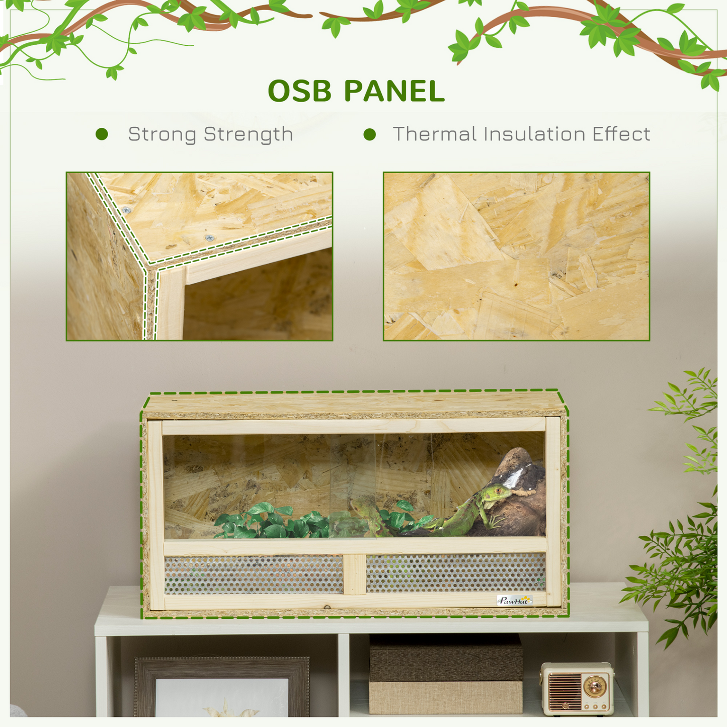 PawHut Reptile Terrarium Vivarium, Climbing Pet Containers, Reptile Habitat w/ Transparent Sliding Doors, Breathable Mesh, for Lizards, Horned Frogs, Snakes and Chameleons