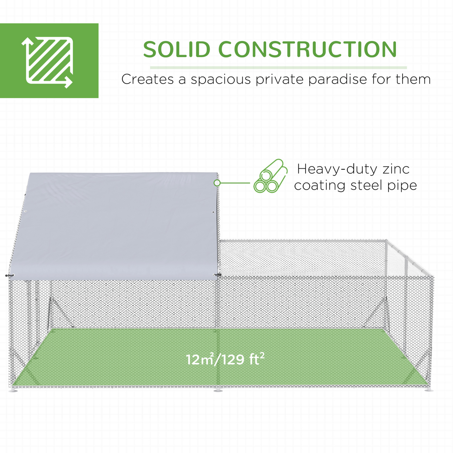 PawHut Walk In Chicken Run, Galvanised Chicken Coop, Outdoor Hen House Poultry, Duck Rabbit Hutch, for Backyard w/ Roof, 4 x 3 x 2m