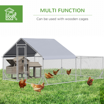 PawHut Walk In Chicken Run, Galvanised Chicken Coop, Outdoor Hen House Poultry, Duck Rabbit Hutch, for Backyard w/ Roof, 4 x 3 x 2m