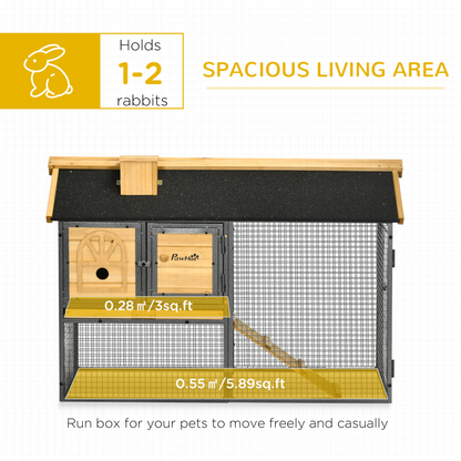 PawHut Rabbit Hutch Outdoor Bunny Cage with Run, Removable Tray, Ramp, Guinea Pig House, 120 x 55.5 x 80 cm