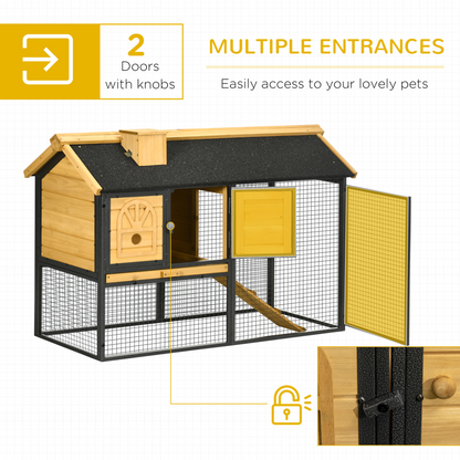 PawHut Rabbit Hutch Outdoor Bunny Cage with Run, Removable Tray, Ramp, Guinea Pig House, 120 x 55.5 x 80 cm