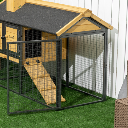 PawHut Rabbit Hutch Outdoor Bunny Cage with Run, Removable Tray, Ramp, Guinea Pig House, 120 x 55.5 x 80 cm