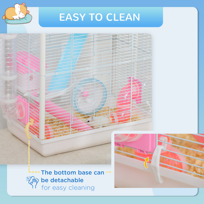 PawHut Hamster Cage, Gerbilarium Cage w/ Tunnel Tubes, Detachable Bottom, Ramps, Jumping Platforms, Hut, Exercise Wheel, Water Bottle, Food Bowl, for Small Rodents, 47 x 29.5 x 53cm