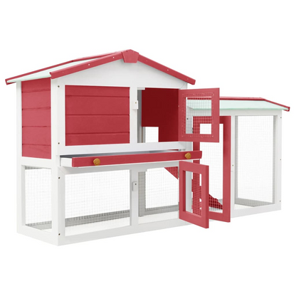 vidaXL Outdoor Large Rabbit Hutch Red and White 145 x 45 x 84 Wood