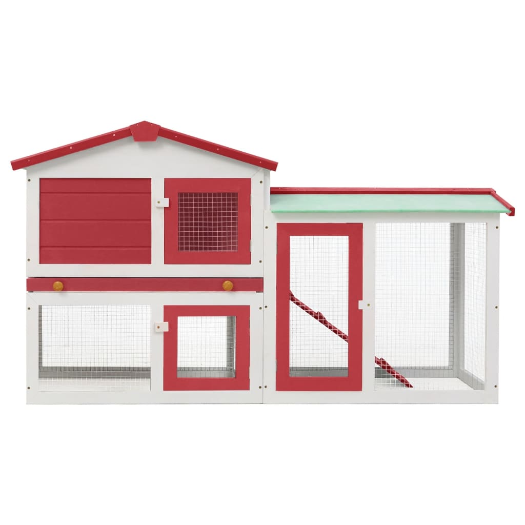 vidaXL Outdoor Large Rabbit Hutch Red and White 145 x 45 x 84 Wood