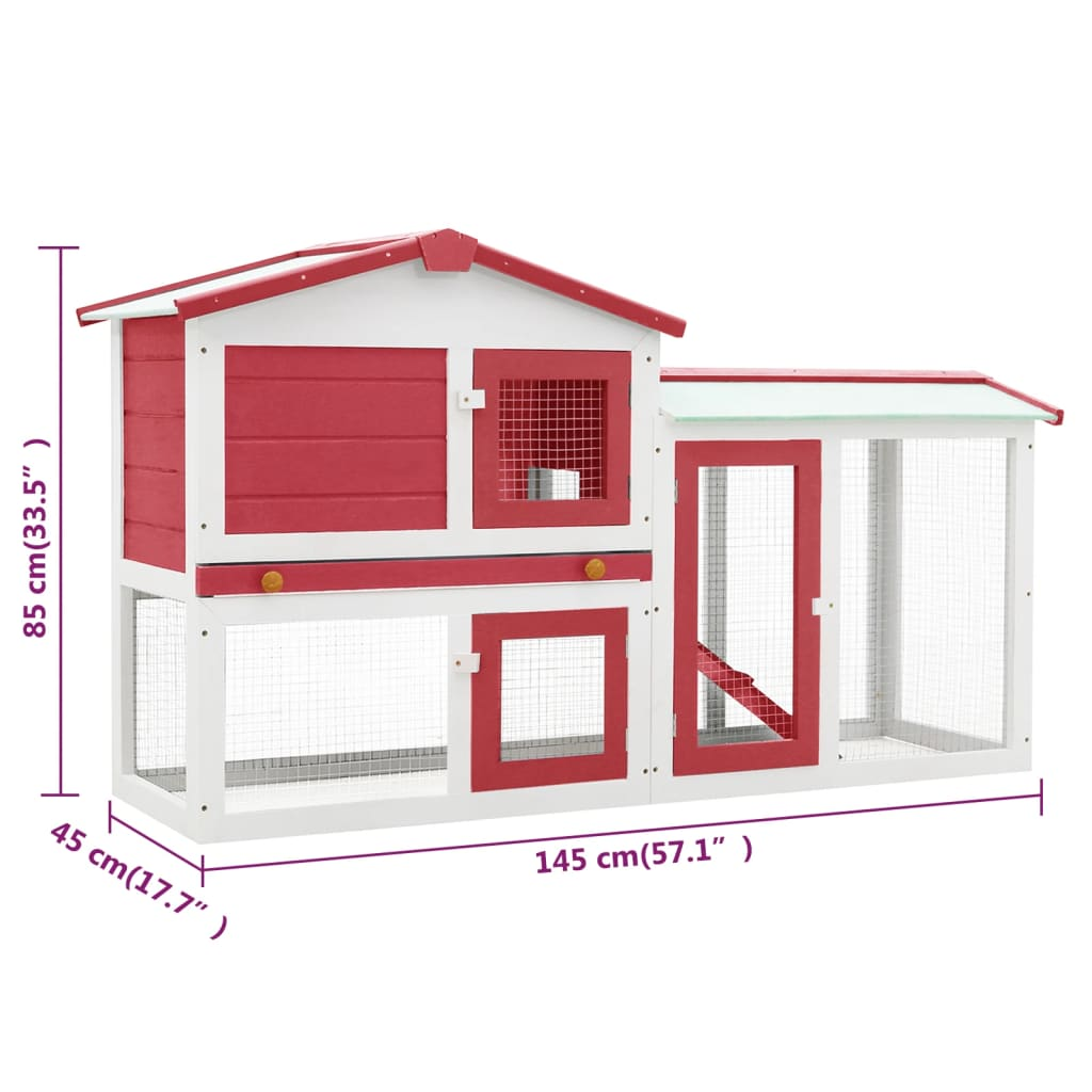 vidaXL Outdoor Large Rabbit Hutch Red and White 145 x 45 x 84 Wood