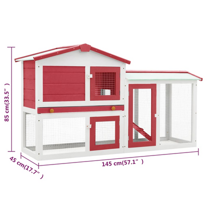 vidaXL Outdoor Large Rabbit Hutch Red and White 145 x 45 x 84 Wood