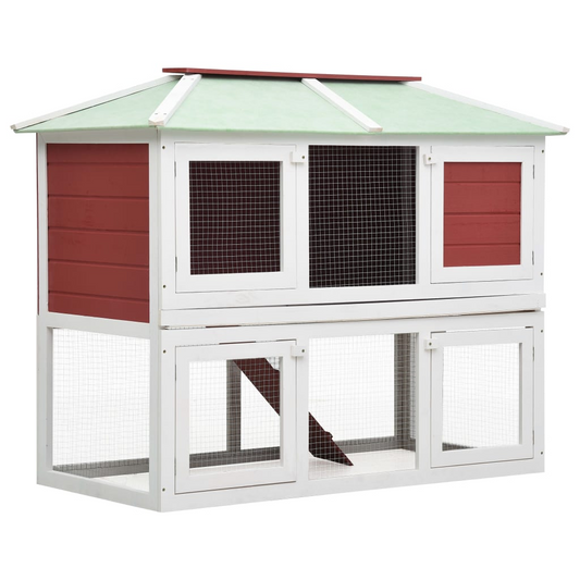 vidaXL Animal Rabbit Cage Double Floor Red Wood