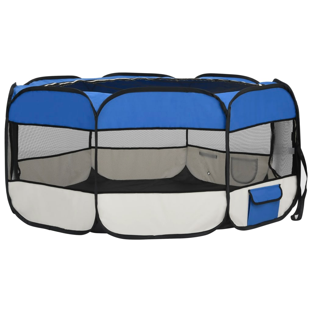 vidaXL Foldable Dog Playpen with Carrying Bag Blue 145x145x61 cm
