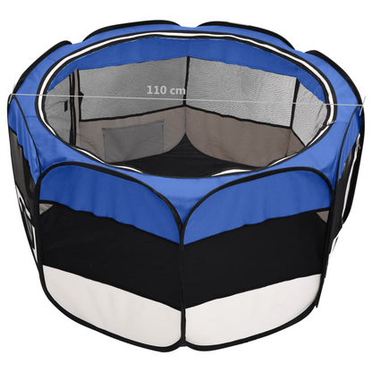 vidaXL Foldable Dog Playpen with Carrying Bag Blue 110x110x58 cm