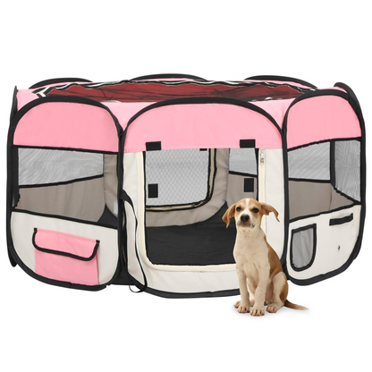 Foldable Dog Playpen with Carrying Bag Pink