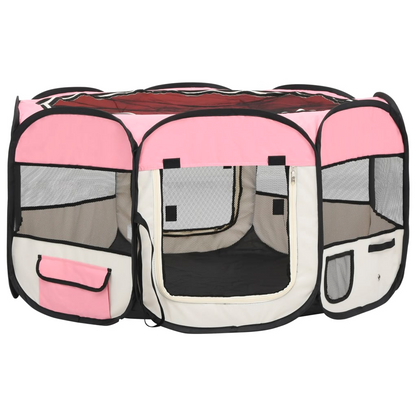 Foldable Dog Playpen with Carrying Bag Pink