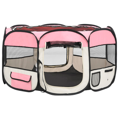 Foldable Dog Playpen with Carrying Bag Pink